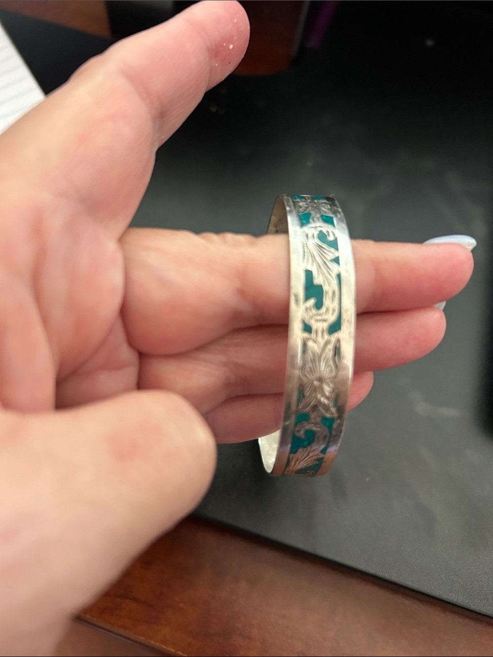 Vintage Mexico Taxco turquoise inlay bangle stamped 925